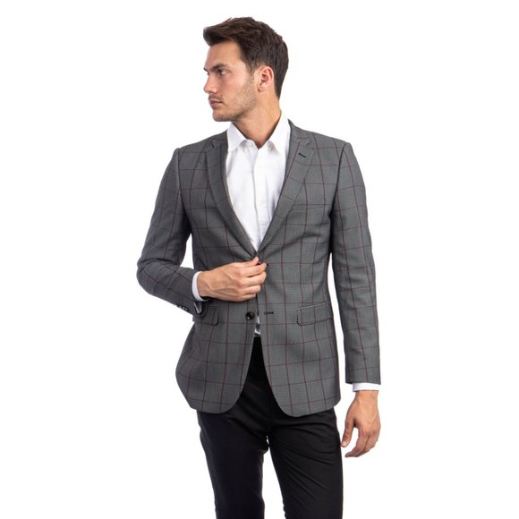 Grey Mens Jacket Birdseye Windowpane by Tazzio - Picture 7 of 7